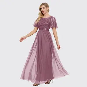 2024 Spring/summer Europe And The United States Round Neck Party Large Swing Net Gauze Evening Dress Sequin Dress