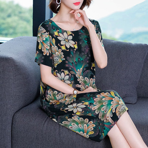 Nouveau style d'été Robes décontractées pour femmes d'âge <span class=keywords><strong>moyen</strong></span> Manches courtes Longueur moyenne <span class=keywords><strong>Robe</strong></span> imprimée florale - Product Image 4