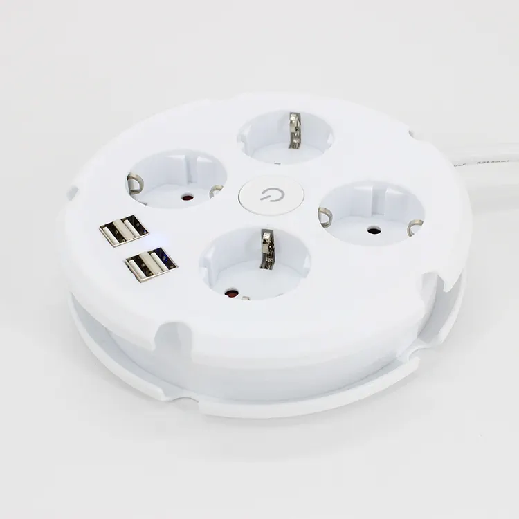 Smart 4 Outlet Power Strip Multi USB Port Adaptador de viaje redondo con interruptores