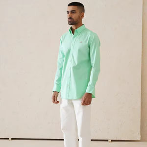 Solid Sea Green 100% Cotton Casual <b>Men's</b> Button <b>Collar</b> Quick Dry Breathable Business <b>Shirts</b> for Summer Size 6XL OEM Service - Product Image 1