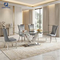 Nouveauté, table à manger rectangulaire de luxe avec dessus en verre trempé, ensemble table et chaises pour la maison, la cuisine ou le restaurant