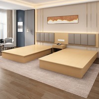 Muebles para Habitación de Hotel King Size, Cabecera Integrada con 5 Paneles Verticales de Cuero, con Mesitas de Noche con Almacenamiento Abierto por Ambos Lados