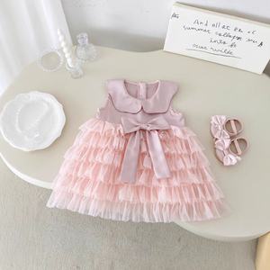 Robe <span class=keywords><strong>de</strong></span> princesse d'été à motif solide pour fille Robe à col au genou pour bébé Décoration en dentelle pour jeunes <span class=keywords><strong>princes</strong></span> Princesses - Product Image 2