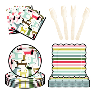 ชุดอุปกรณ์จัดงานวันเกิดสุนัขพันธุ์ดัชชุนด์ DAMAI ลายทาง ชุดจานกระดาษแบบใช้แล้วทิ้ง ผ้าเช็ดปาก ของตกแต่งงานเลี้ยงธีมสุนัข - Product Image 4