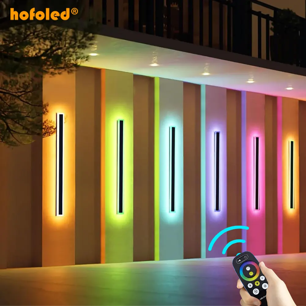 Hofoled Outdoor Waterproof 6CCT/5CCT Long Linear Strip Led Wall Lamp Exterior RGBW Wall Sconce Lights