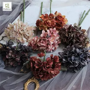 새로운 스타일 인공 실크 꽃 단일 줄기 빈티지 컬러 레트로 어두운 가을 수국 웨딩 홈 파티 장식 꽃