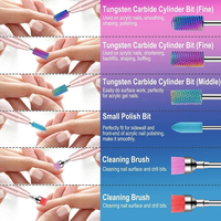 Kit de 25/30 embouts de ponceuse à ongles de 3/32 po avec support rose et 50 bandes de ponçage de 8 couleurs avec rangement