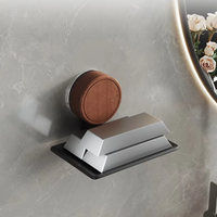 Support mural pour savon en acier au carbone avec ventouse, sans perçage, plateau en grain de noyer, auto-drainant, 3 couleurs, moderne et portable