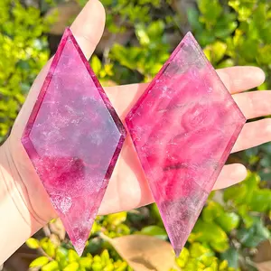 Recién llegado, artesanías naturales talladas a mano, piedra curativa, rodajas en forma de diamante de fluorita púrpura transparente para Decoración