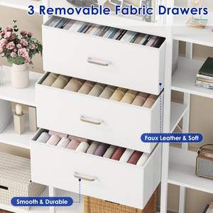 Étagères de présentation ouvertes blanches pour bureau à domicile <span class=keywords><strong>Etagere</strong></span> Triple Wide Shelf Book Case Tall Bookshelf 3 Drawers Storage Shelves Bookcase - Product Image 4