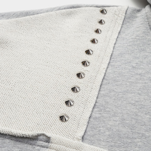 Sweat à capuche zippé 100 % coton patchwork pour homme, avec rivets décoratifs, blocs de couleur, coupe ample et courte, style streetwear - Product Image 3