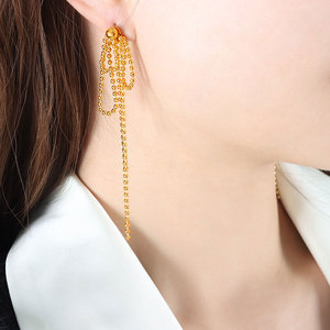Fashion Wholesale <b>Fine</b> 14k 18k Gold Plated 316L Stainless Steel Bow Tassel Drop Dangle Gold <b>Earrings</b> for Women - Product Image 4
