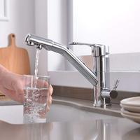 Robinet de cuisine italien populaire en cuivre, robinet de cuisine triangulaire, trois voies, eau chaude et froide, purificateur d'eau, robinet mélangeur de cuisine à trois voies