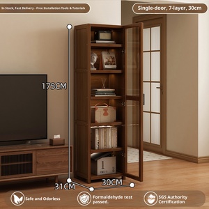 Bibliothèque à double porte avec armoire <span class=keywords><strong>de</strong></span> <span class=keywords><strong>rangement</strong></span> en bois <span class=keywords><strong>de</strong></span> verre ondulé Étagère à 7 niveaux pour le salon, le bureau et la maison Étagère à <span class=keywords><strong>livres</strong></span> moderne - Product Image 4