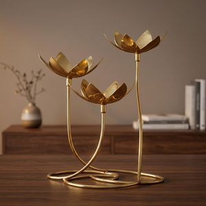 Lotus Shape Metal Brass <b>Candle</b> Holders Lanterns and <b>Candle</b> Stand Set for <b>Wedding</b> Dinner Table Decor - Product Image 4