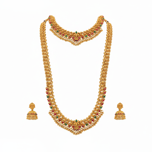 Traditional South <b>Indian</b> Temple Long Bridal Necklace Set Alloy Gold Plated Zircon Earrings Vintage Engagement Wedding - Product Image 2