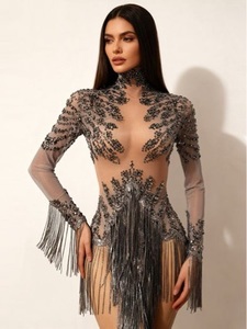 Vestido de una Pieza de Gasa Transparente con Lentejuelas de Agua y Borlas de Azúcar, Disfraz Sexy para Espectáculos de Baile Latino y Animación - Product Image 2