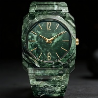 Montre à quartz pour homme avec motif marbré vert foncé, grand cadran, plastique, étanche, coffret cadeau de luxe