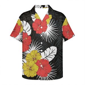 Camisa de Cuello <span class=keywords><strong>Cubano</strong></span> de Poliéster con Estampado de Hojas y Helechos Polinesios Personalizable para Hombre, Camisa Polo Exclusiva de Tela de Lona - Product Image 3