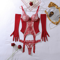 Korset Lingerie Ultra Seksi Dengan Sarung Tangan Panjang Renda Romantis Pakaian Seksi Panas Pakaian Dalam Wanita