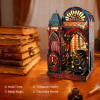 Hamaileon Puzzle Kayu Stasiun Kereta Ajaib Rak Buku Miniatur DIY Model Kit Kerajinan Gotik dengan Lampu LED Hadiah