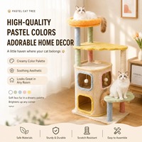 Vente en gros transfrontalière Arbre à chat d'hiver doublé polaire, couleur macaron, avec griffoir en sisal, lit pour chat mignon et panneau en bois