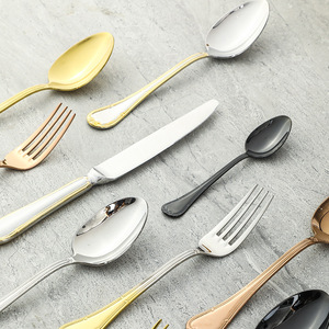 Juego de Cubiertos Shiny-Jh de Acero Inoxidable 304 en Oro Champán, Oro Rosa y Negro con Detalles Dorados, Juego de Cinco Piezas de Cuchillo, Tenedor y Cuchara - Product Image 1