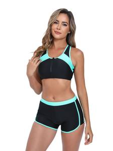 Traje de baño Tankini personalizado para mujer Traje de baño Tankini con cremallera 2025 Control de barriga Cintura alta Trajes de baño de dos piezas - Product Image 5