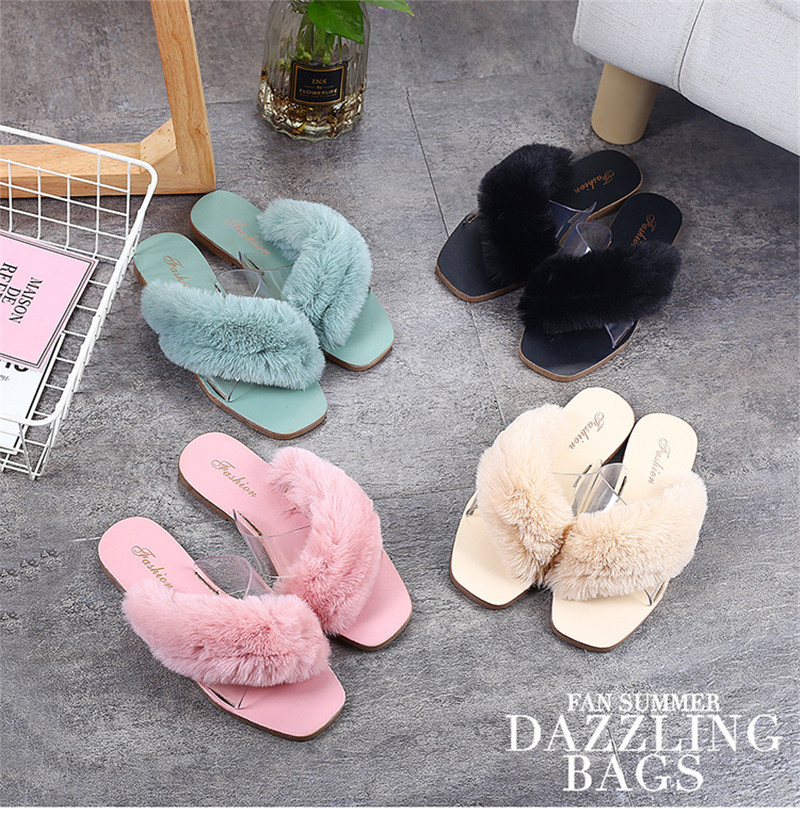 New Furry Slippers Women Fashion Non-slip Warm Soft Sole Slipper Sandals