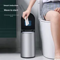 Poubelle intelligente ELPHECO à capteur tactile par induction en plastique avec couvercle, design étroit pour usage domestique, brosse de toilette jetable