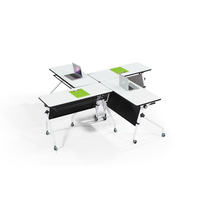 Table de formation mobile pliable moderne avec cadre en acier et roulettes, bureau de conférence escamotable peu encombrant en bois pour l'école