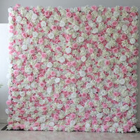 Backdrop Dinding Bunga Pernikahan 8ft X 8ft Putih Baby Breath Mawar Kain Pink Bunga Buatan 3D untuk Dekorasi Panel Gulung
