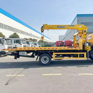 Camion de remorquage à plateau plat avec grue à bras droit, équipement de récupération et de transport de véhicules lourds pour les opérations logistiques - Product Image 2