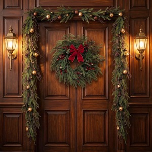 Guirlande de Noël italienne avec des cônes de pin et des clochettes pour la décoration de la maison pendant les fêtes - Product Image 1