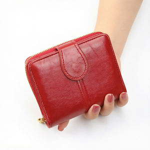 Red PU Leather Women's <b>Wallet</b> Zipper Short Card Holder Coin Purse <b>Compact</b> Lady <b>Wallet</b> for Daily Use - Product Image 1