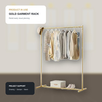 Expositor de Ropa Metálico Dorado Personalizado con Barra para Colgar, Base y Estante, Fácil de Montar, para Tiendas de Ropa y Boutiques