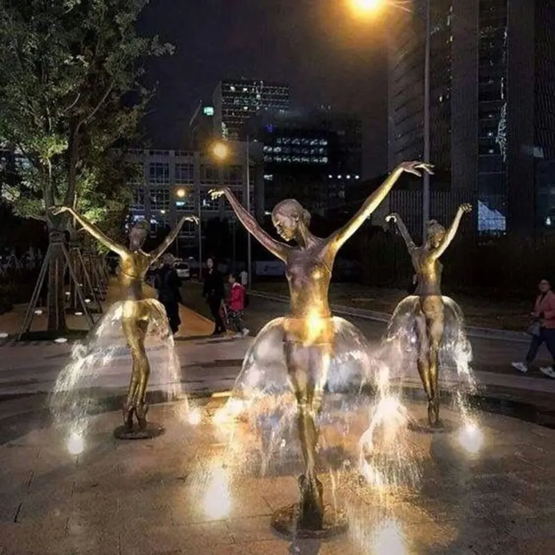 מודרני עיצוב אמנות ברונזה חיים גודל בלרינה רוקד ילדה מזרקת פסל נחושת ברונזה מים מזרקת ילדה פיסול