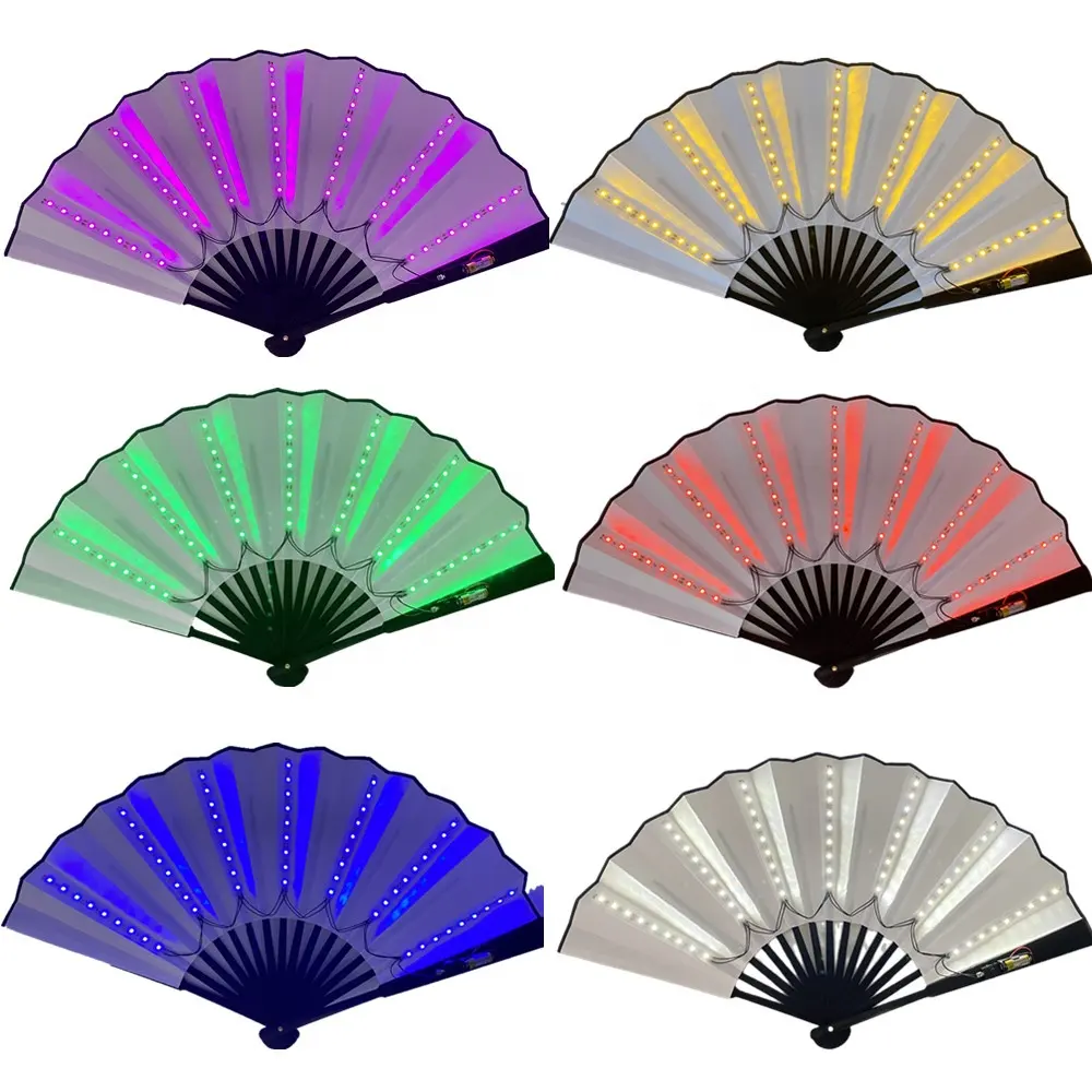 Nieuw Ontwerp Led Handventilator Opvouwbare Verlichting Bamboe Decoratieve Rave Flash Fan Papier Fans Voor Feest