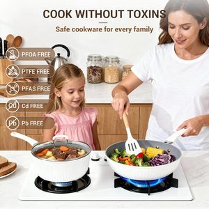Juego de Utensilios de Cocina de Cerámica Antiadherente de 15 Piezas con Diseño de Rayas Verticales, Olla, Sartén, Apto para Lavavajillas, Inducción y <span class=keywords><strong>Gas</strong></span> - Product Image 2