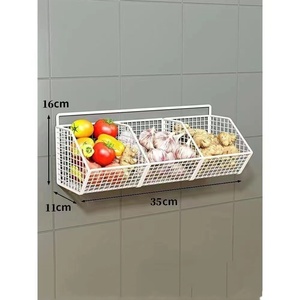 Support de panier en fil métallique moderne à un niveau organisateur de cuisine en fer suspendu sans poinçon pour fruits légumes mural - Product Image 6