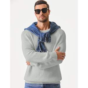 2025 suéter informal holgado de cuello redondo para hombre, suéteres de punto con textura de gofre con borde acanalado para la temporada de otoño - Product Image 6