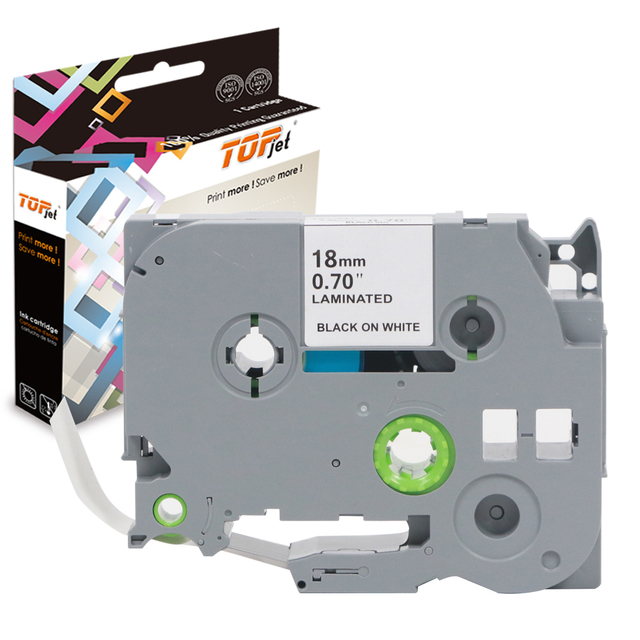 Topjet 18mm TZ241 TZe241 TZ-241 TZe-241 Black on White Laminated Label Tape Ribbon Cassette for Brother P Touch PT-310