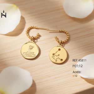 ต่างหูสัญลักษณ์จักรราศีสีทองพร้อมสายโซ่ประดับลูกปัดและจี้ทรงกลมอะเซโร 12 - Product Image 3