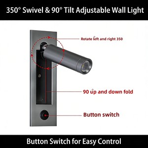 Lámpara de Pared Empotrada Moderna |   Lámpara de Noche de Aluminio con Rotación de 360° Cabezal Giratorio para Hotel y Hogar - Product Image 3