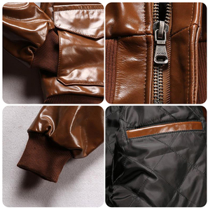 Veste aviateur en cuir de vachette ciré | Manteau court d'inspiration militaire | Renfort de point de verrouillage - Product Image 4