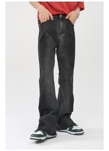 2022FW empilé jean hommes droit personnalisé jean <span class=keywords><strong>bleu</strong></span> foncé Streetstyle brut ourlet jean <span class=keywords><strong>pantalon</strong></span> - Product Image 4