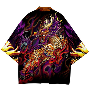 Cardigan ample à imprimé kirin japonais haute définition pour femmes et hommes, Harajuku, kimono samouraï, cosplay, hauts cool, chemisier, yukata, vêtements - Product Image 2