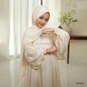 Abito Abaya per Bambini in Tessuto Crepe di Seta di Alta Qualità, <span class=keywords><strong>Abbigliamento</strong></span> Islamico in 2 Pezzi con Hijab - Product Image 2