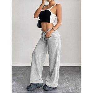 FOXA Pantalon de survêtement à jambes larges pour femme, avec cordon de serrage, élastique, longueur intégrale, couleur unie, pour entraînement sportif - Product Image 5