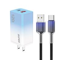 Cargador USB Tipo C PD de 120W con Enchufe Estadounidense para Carga Rápida de Teléfonos Móviles, con Cable USB C, Adaptador de Corriente USB-C de Carga Rápida de 120W